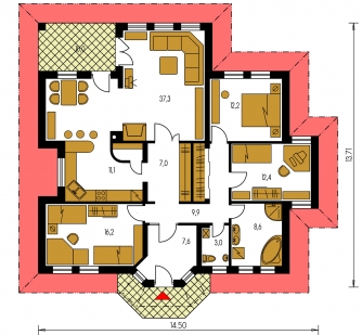 Spiegelverkehrter Entwurf | Grundriss des Erdgeschosses - BUNGALOW 79